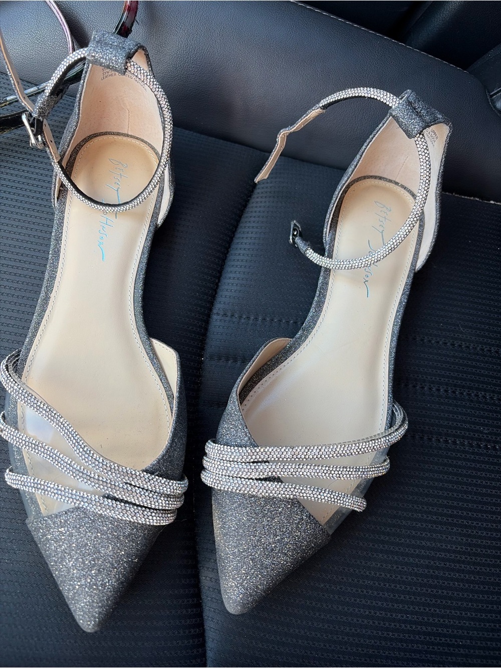 Betsey Johnson -Women's Glitter Pointed-Toe Ankle Strap Heels - Silver -